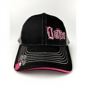Ladies Pink And Black Grey Mesh Embroidered Trucker Hat Women's OSFA